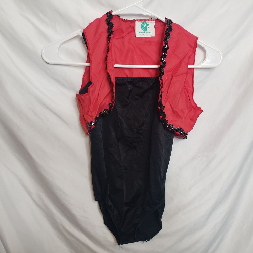 Vintage Girls Dance Outfit Curtrain Call Costume Leotard Vest Fish Nets Hat Sash